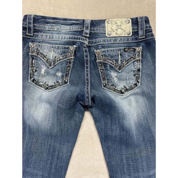 Miss Me Jeans Womens 30 Medium Wash Blue Denim Signature Crop Embellished Pocket - Picture 10 of 14
